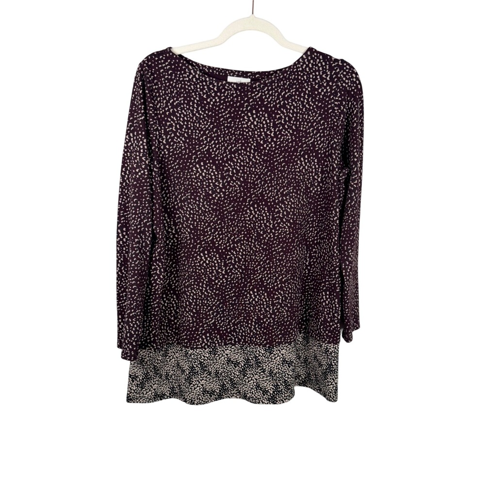 J. Jill Medium Petite Plum Purple Spotted Pima Cotton Modal Knit 3/4 Sleeve Top